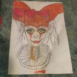Girl in clown costume done with pastels