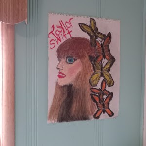 Taylor Swift and butterflies picture done with pastels