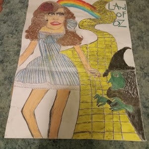 Wizard of Oz Dorothy and wicked witch done with pastels