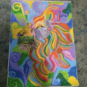 Abstract art Lion done with oil pastels